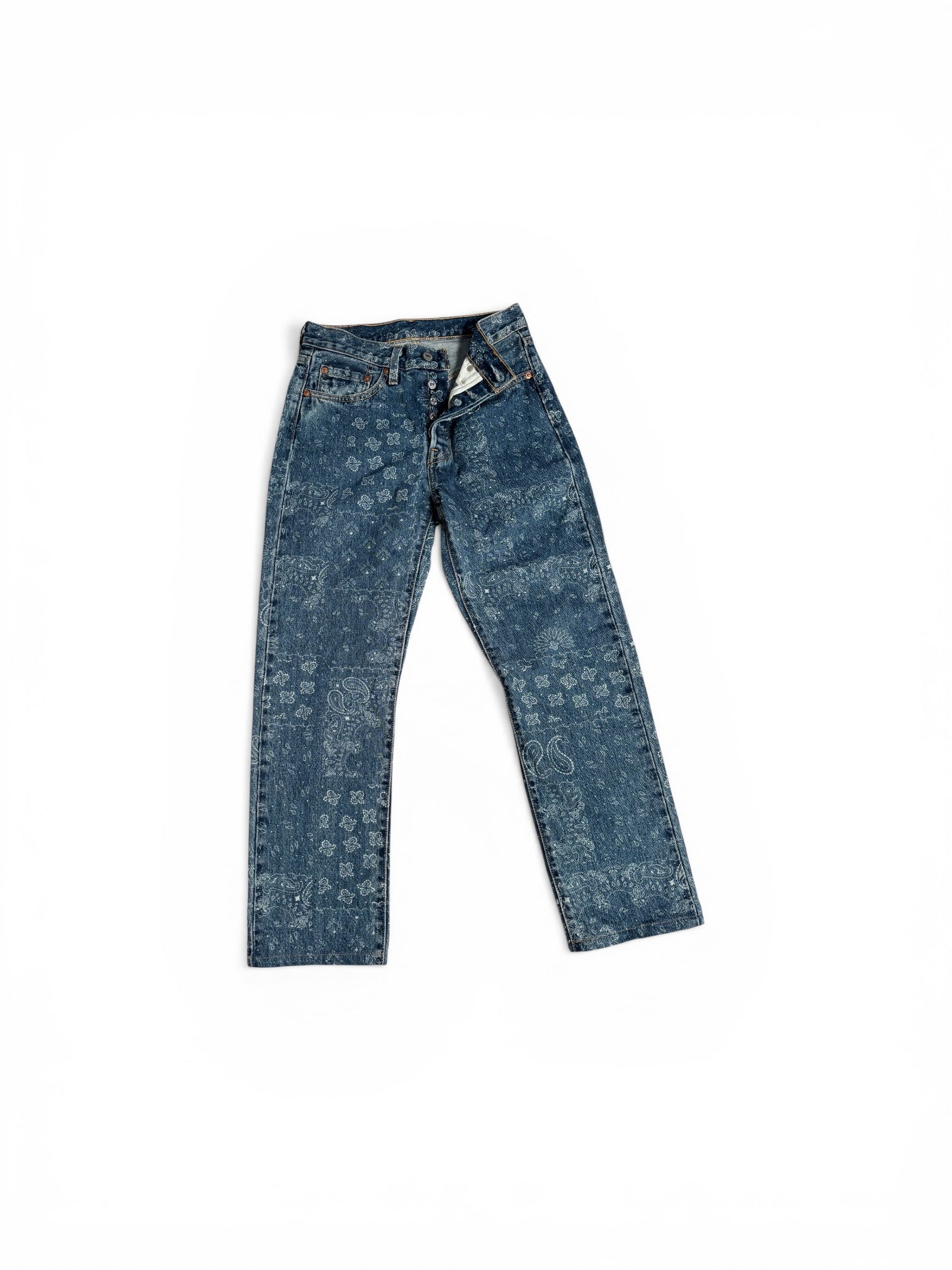 Levi’s 501 Paisley Print Jeans Woman Button Fly Straight Leg Bandana 5010136