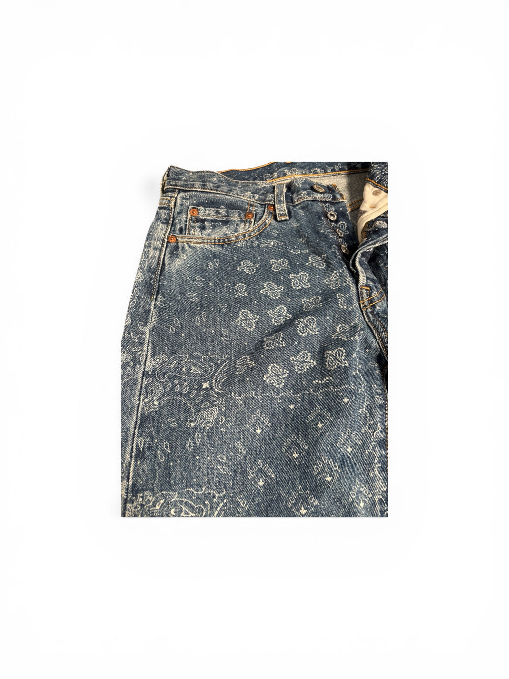 Levi’s 501 Paisley Print Jeans Woman Button Fly Straight Leg Bandana 5010136