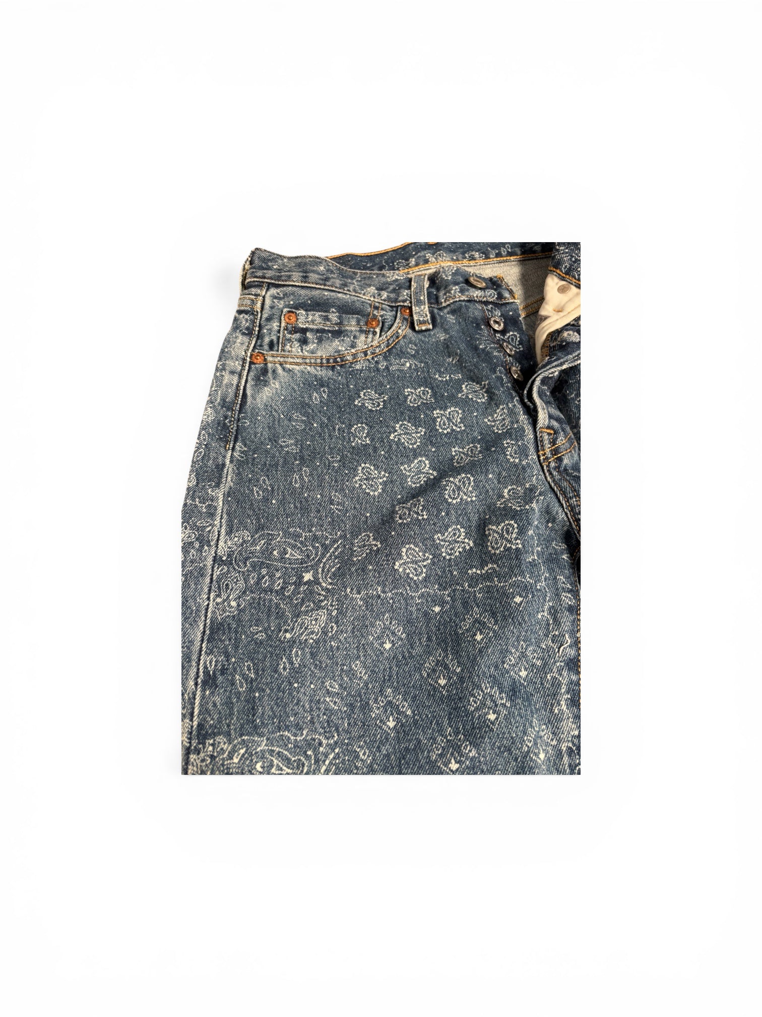 Levi’s 501 Paisley Print Jeans Woman Button Fly Straight Leg Bandana 5010136