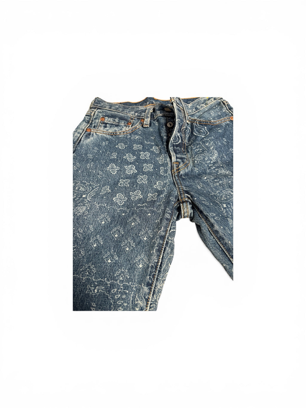 Levi’s 501 Paisley Print Jeans Woman Button Fly Straight Leg Bandana 5010136