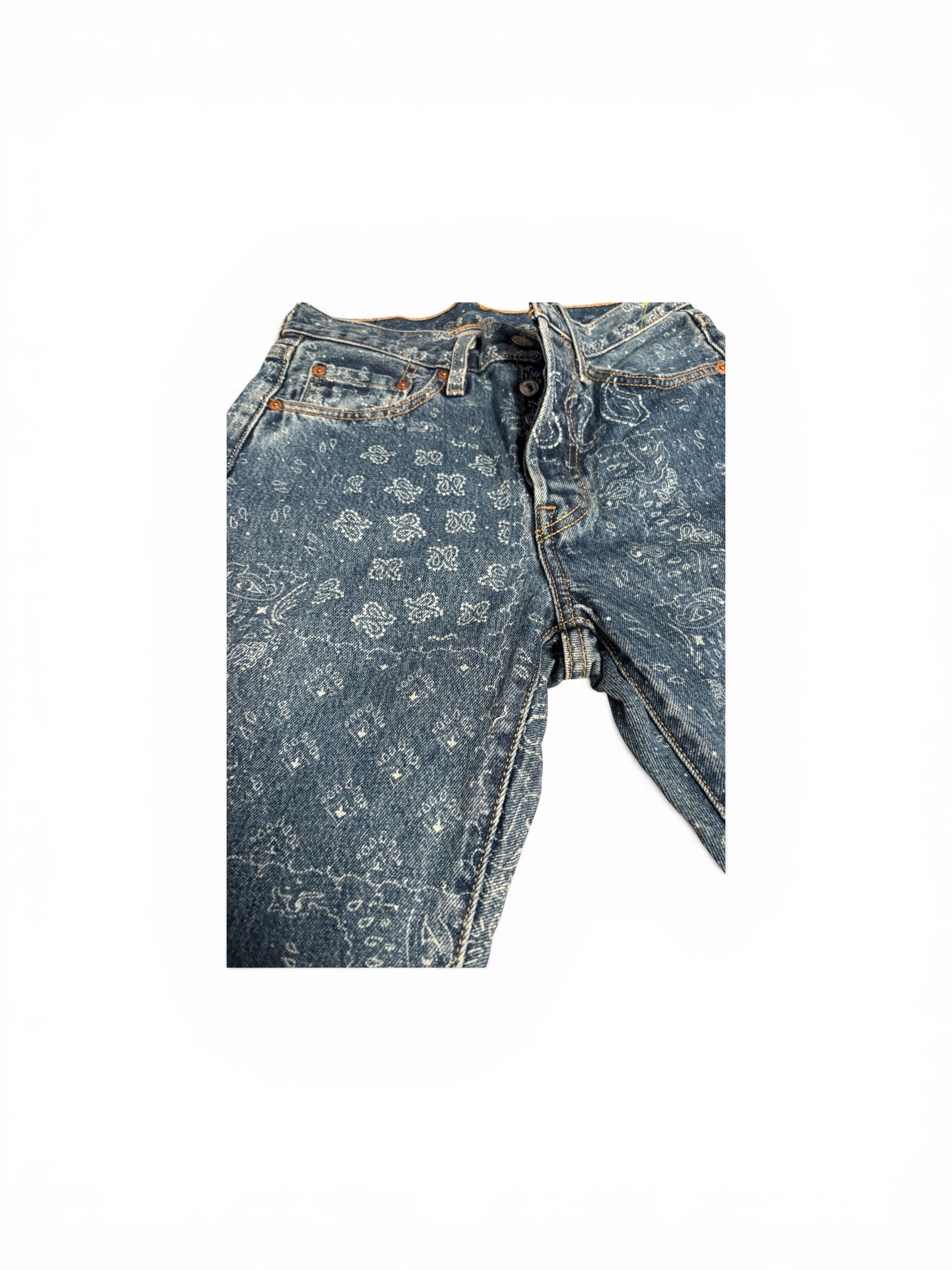 Levi’s 501 Paisley Print Jeans Woman Button Fly Straight Leg Bandana 5010136