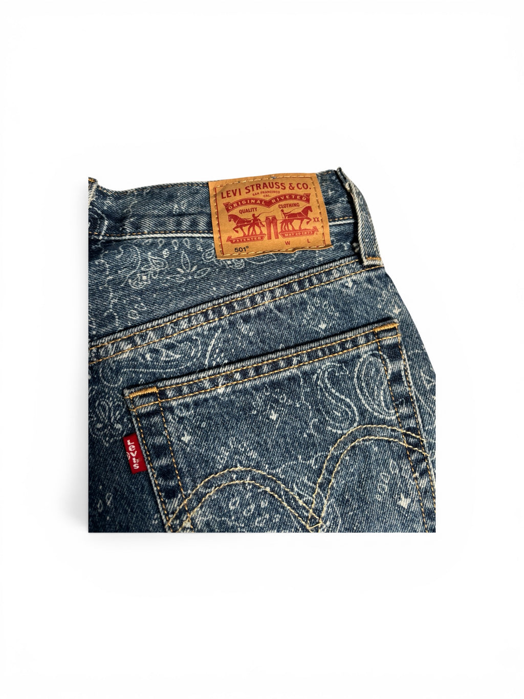 Levi’s 501 Paisley Print Jeans Woman Button Fly Straight Leg Bandana 5010136