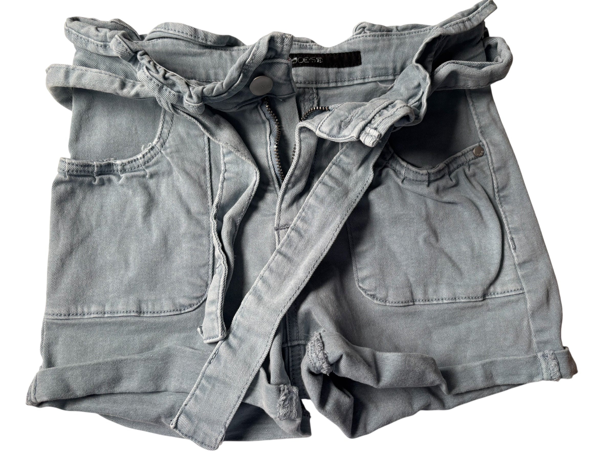 Joe’s Jeans KIDS Paperbag Waist Denim Shorts Tie Belt Blue Gray Rolled Hem KDS02