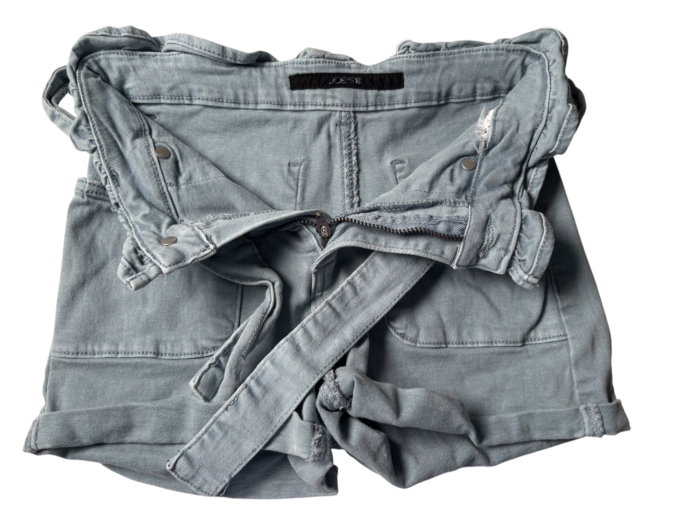 Joe’s Jeans KIDS Paperbag Waist Denim Shorts Tie Belt Blue Gray Rolled Hem KDS02