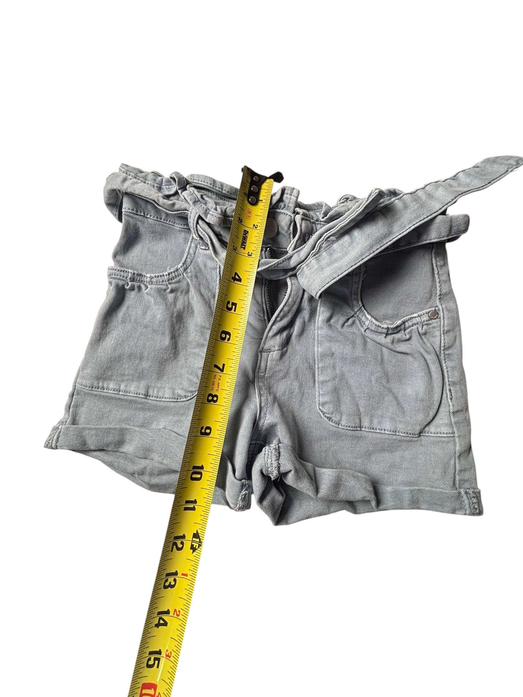 Joe’s Jeans KIDS Paperbag Waist Denim Shorts Tie Belt Blue Gray Rolled Hem KDS02