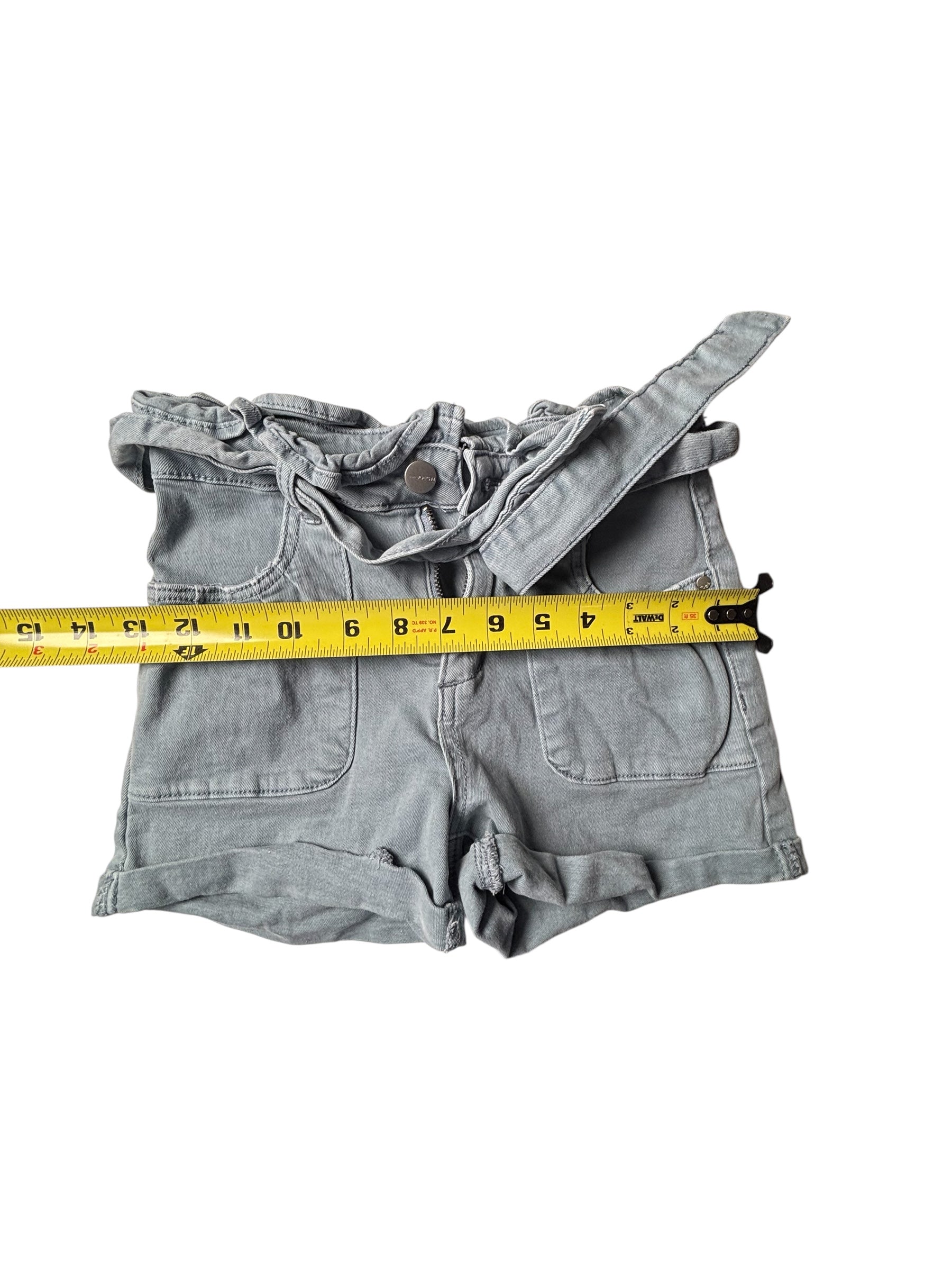 Joe’s Jeans KIDS Paperbag Waist Denim Shorts Tie Belt Blue Gray Rolled Hem KDS02