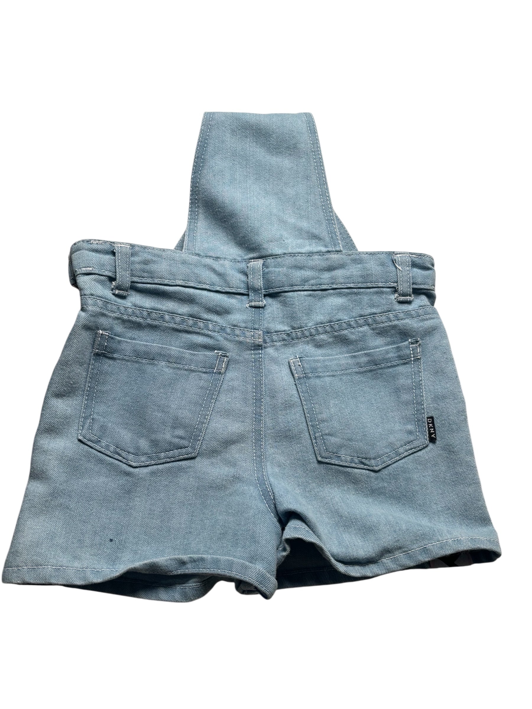 DKNY Girls Denim Shortalls Overalls Logo Tape Light Wash Size 6/8 Small KDS 09