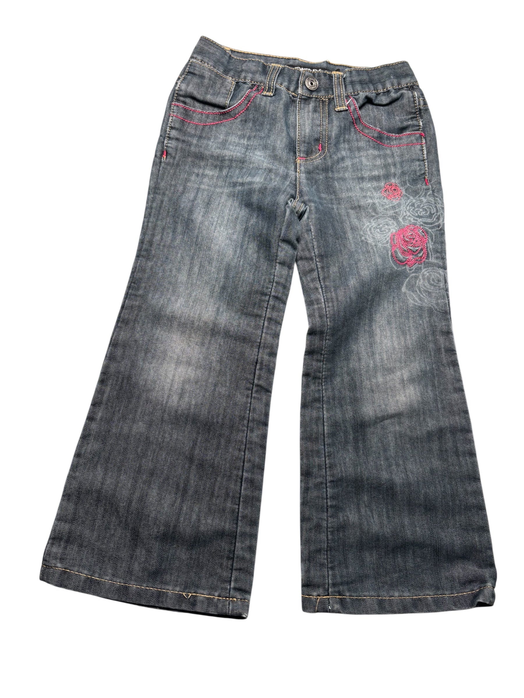 DKNY Women’s Jeans Size 4 Dark Wash Denim Pink Stitch Straight KDS19