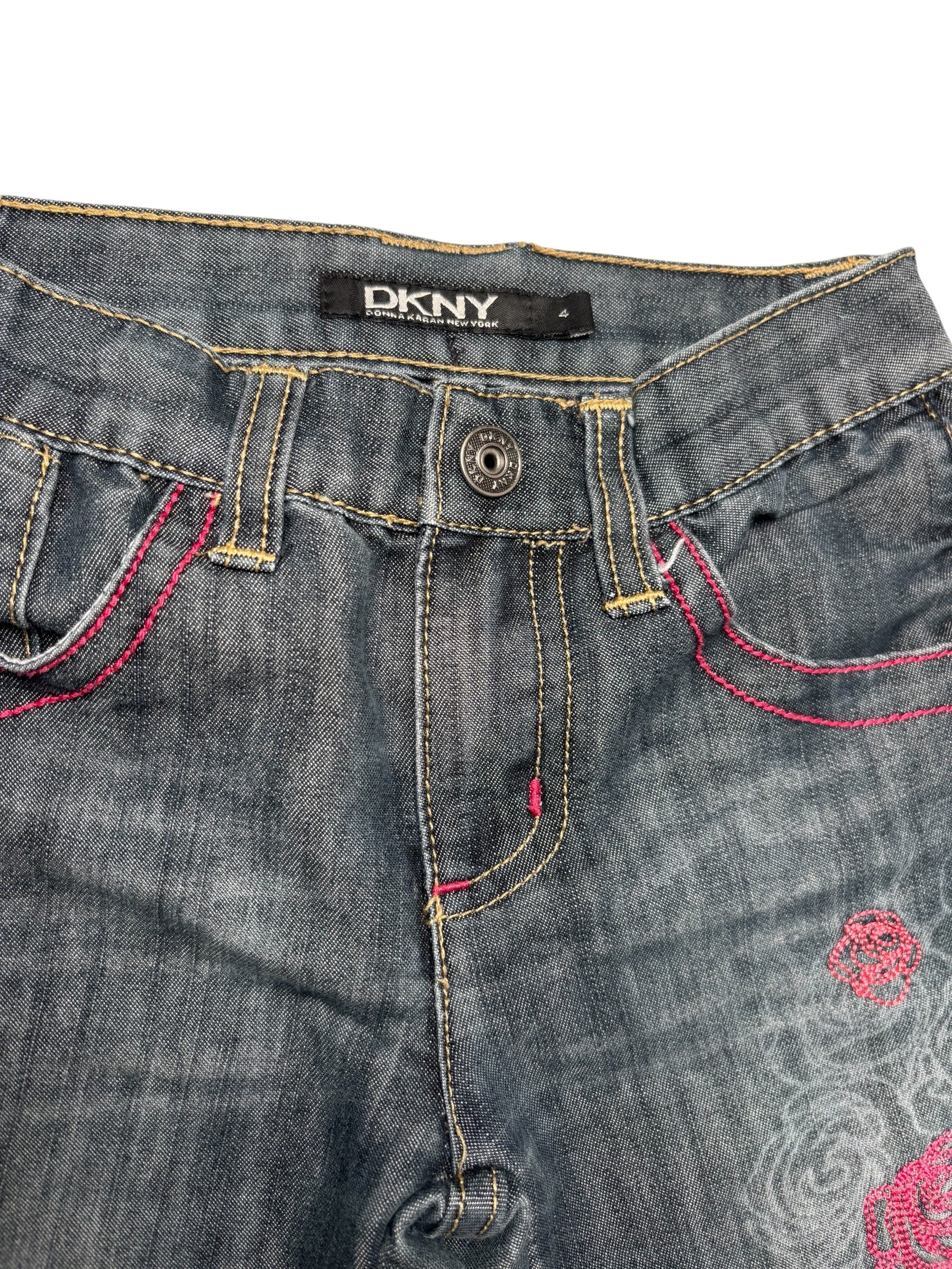 DKNY Women’s Jeans Size 4 Dark Wash Denim Pink Stitch Straight KDS19
