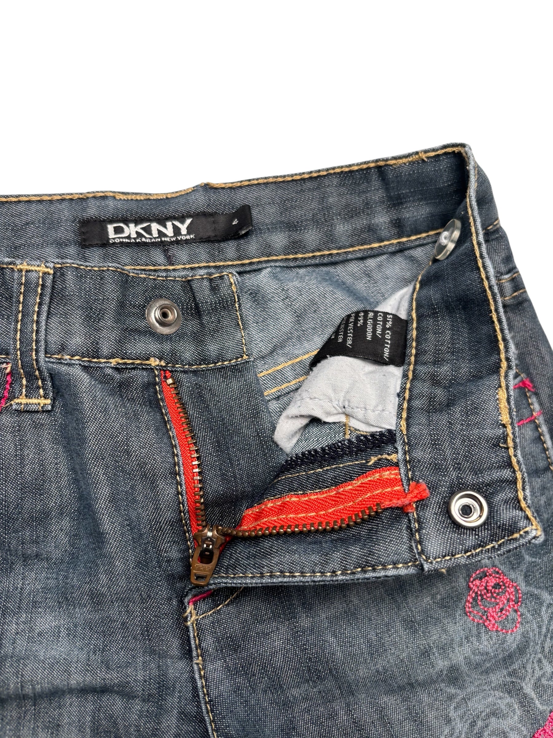 DKNY Women’s Jeans Size 4 Dark Wash Denim Pink Stitch Straight KDS19