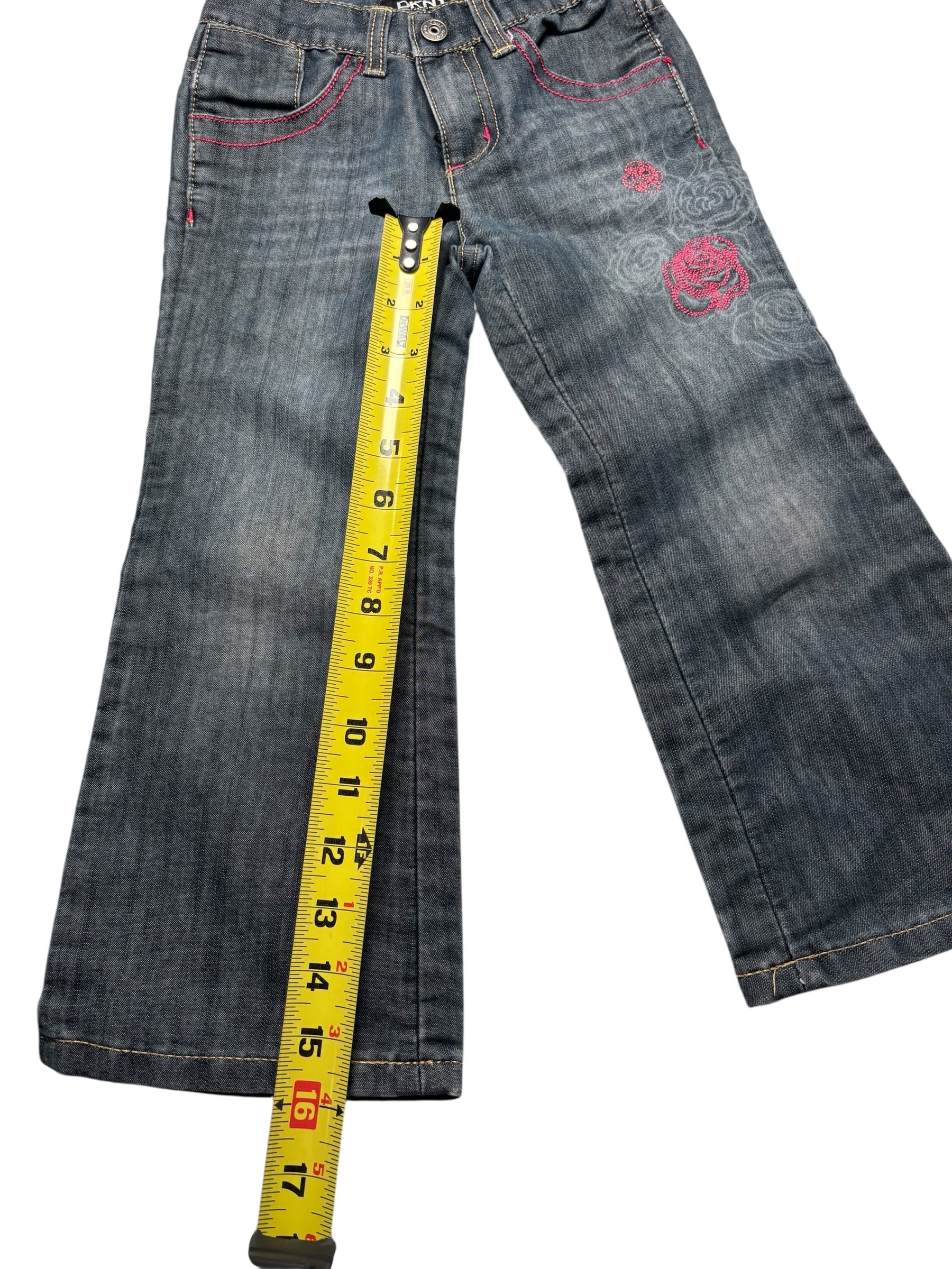 DKNY Women’s Jeans Size 4 Dark Wash Denim Pink Stitch Straight KDS19