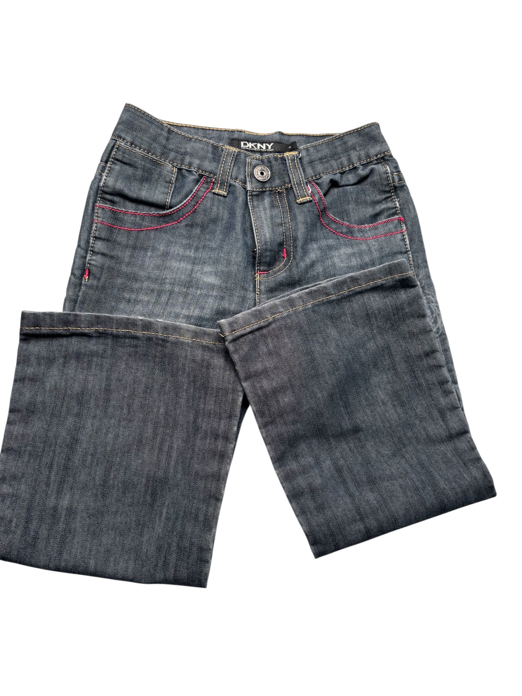 DKNY Women’s Jeans Size 4 Dark Wash Denim Pink Stitch Straight KDS19
