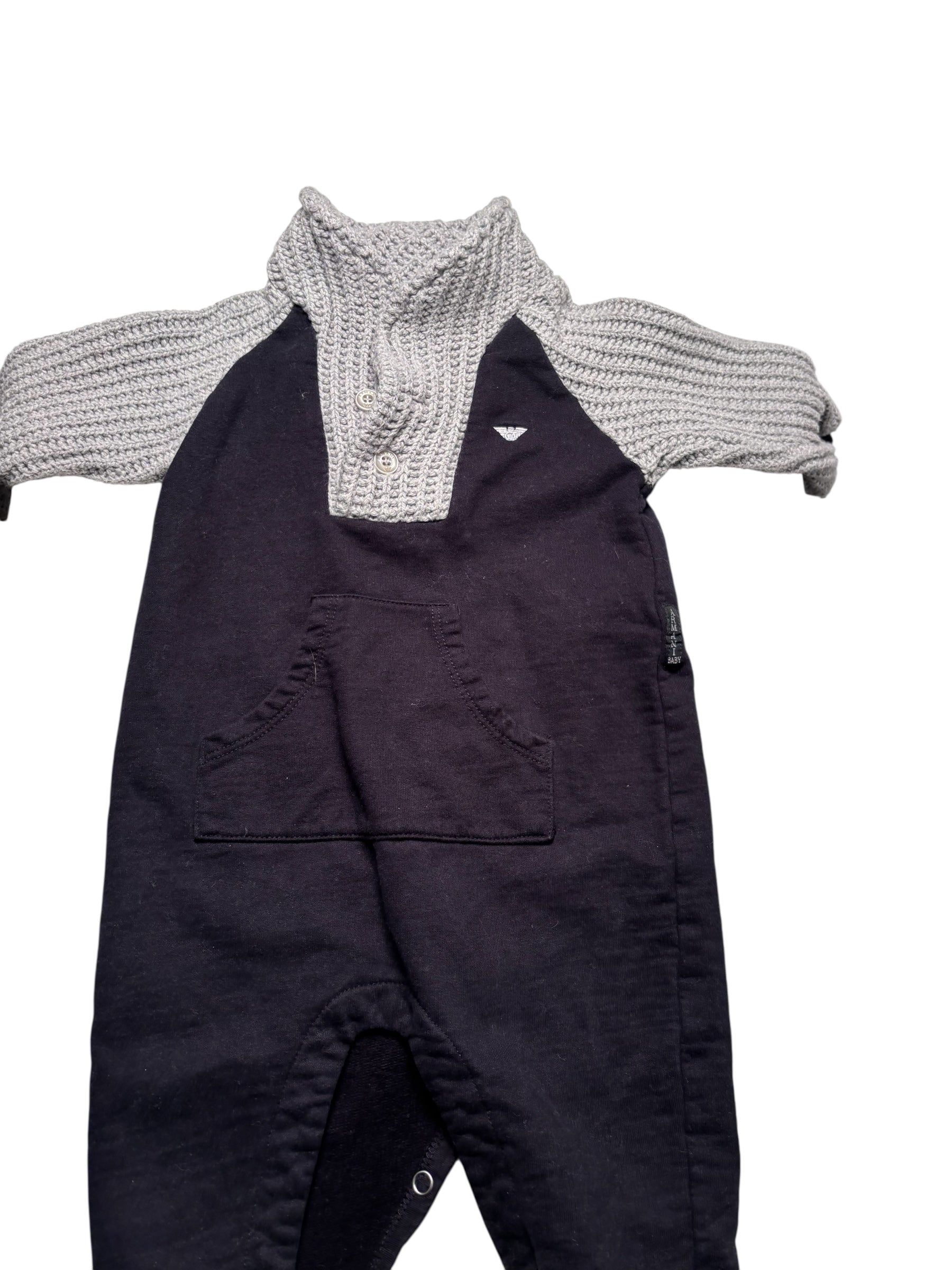 Armani Baby Footed Romper / Coverall – Navy & Gray KDS20