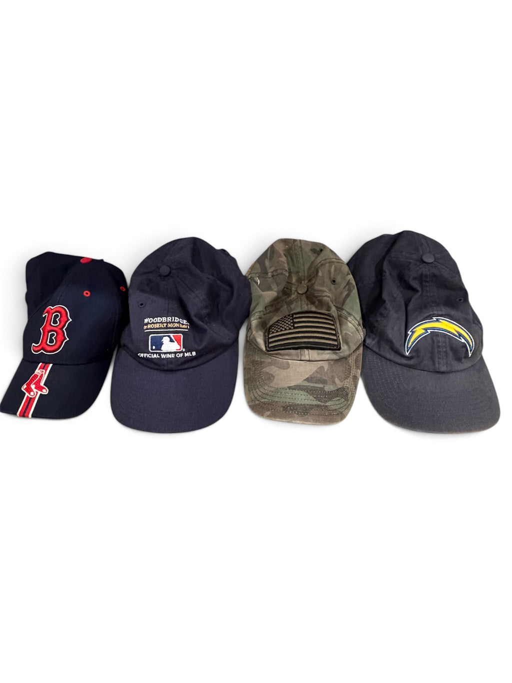 Bundle of 4 Sports Hats | Twins Enterprise Red Sox, Chargers & Camo