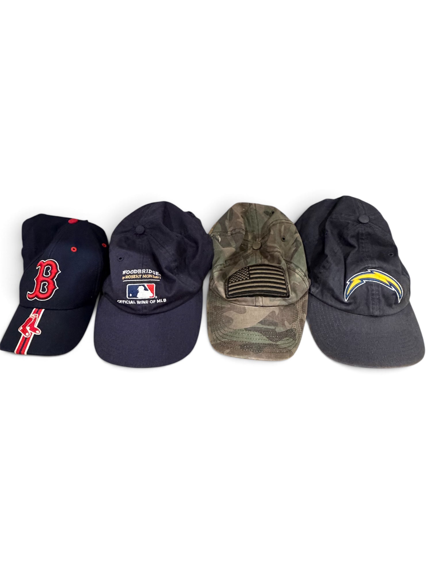 Bundle of 4 Sports Hats | Twins Enterprise Red Sox, Chargers & Camo