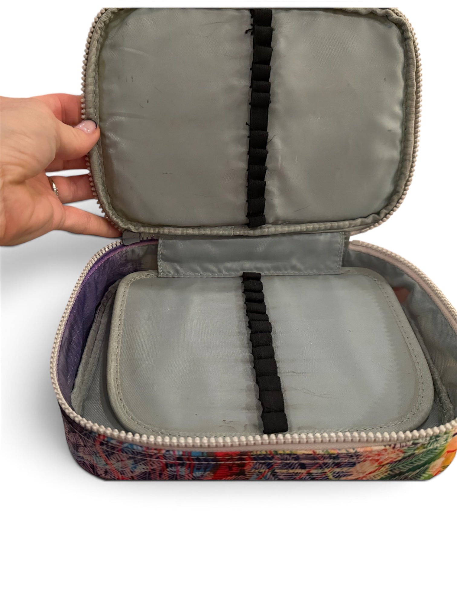 Kipling Tropical Palm Print Zip Travel Organizer Cosmetic Tech Pouch Nylon Color