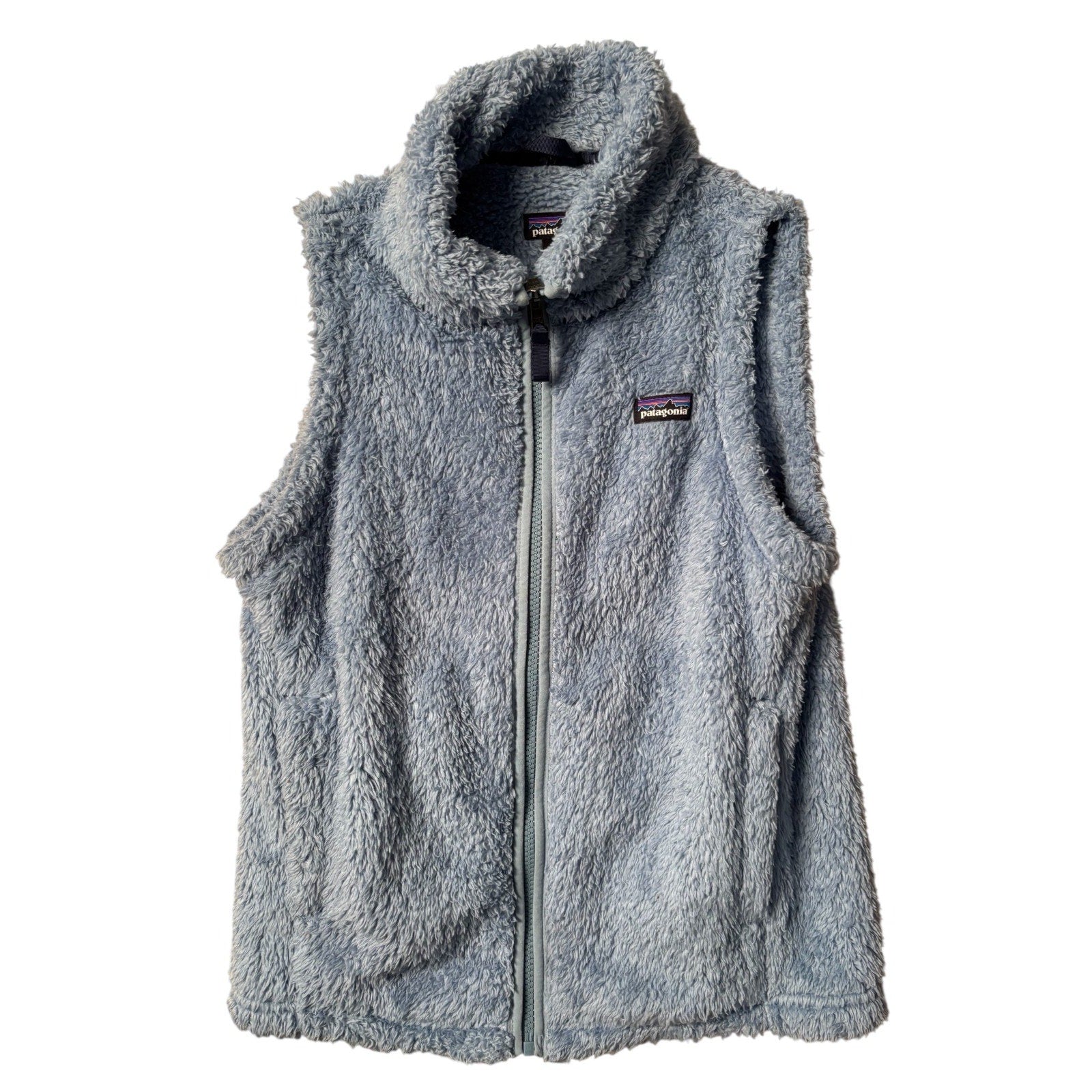 Patagonia Girls Los Gatos / fuzzy fleece full zip vest in light blue, size XL (1