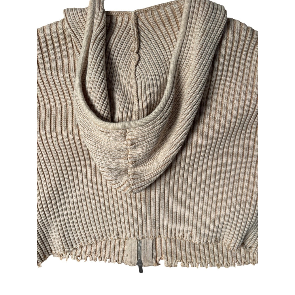 Copied - ZARA Knit Sweater Womens Large Beige Cropped Ribbed Zip Hoodie Cardigan Trendy