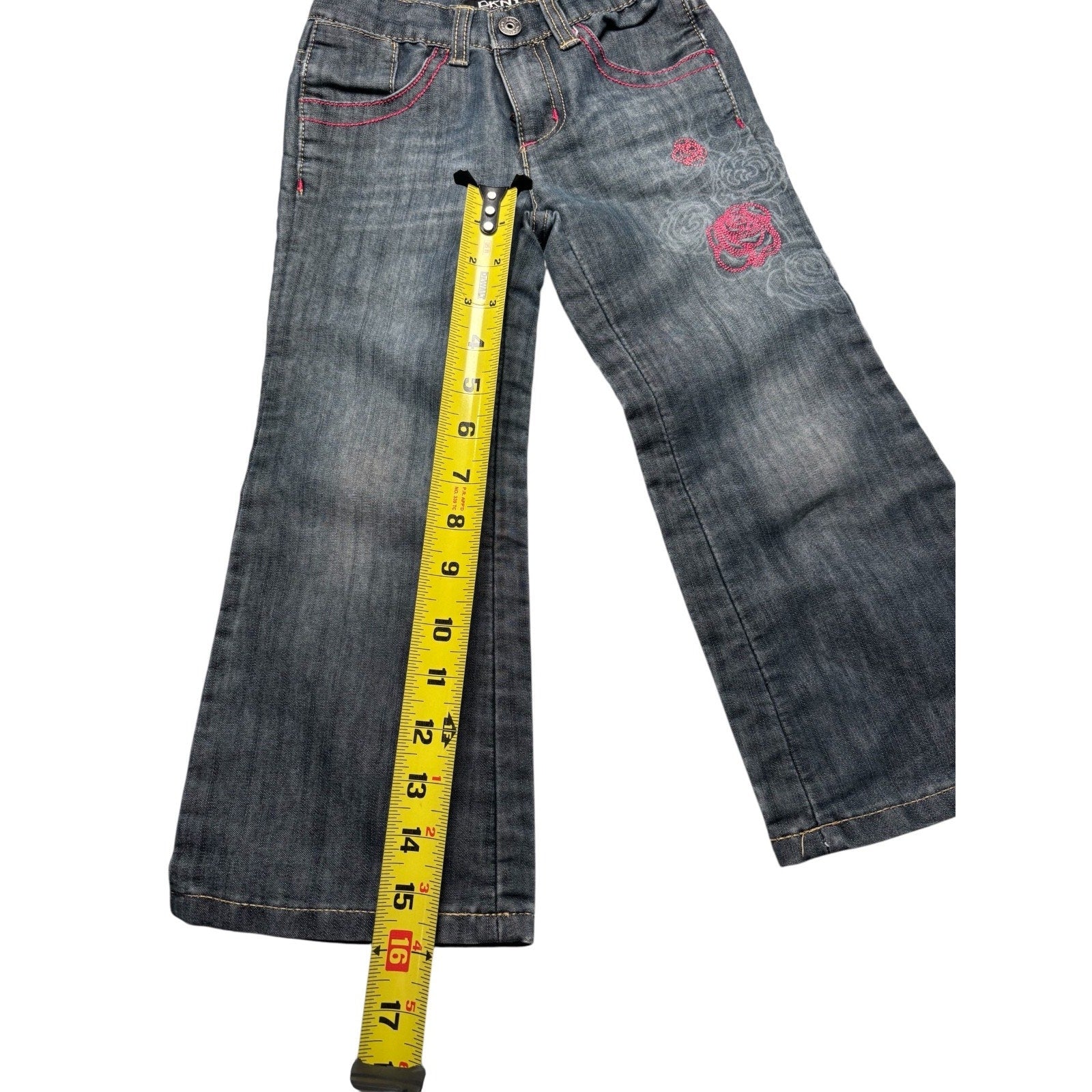 DKNY KIDS Jeans Size 4 Dark Wash Denim Pink Stitch Straight KDS19