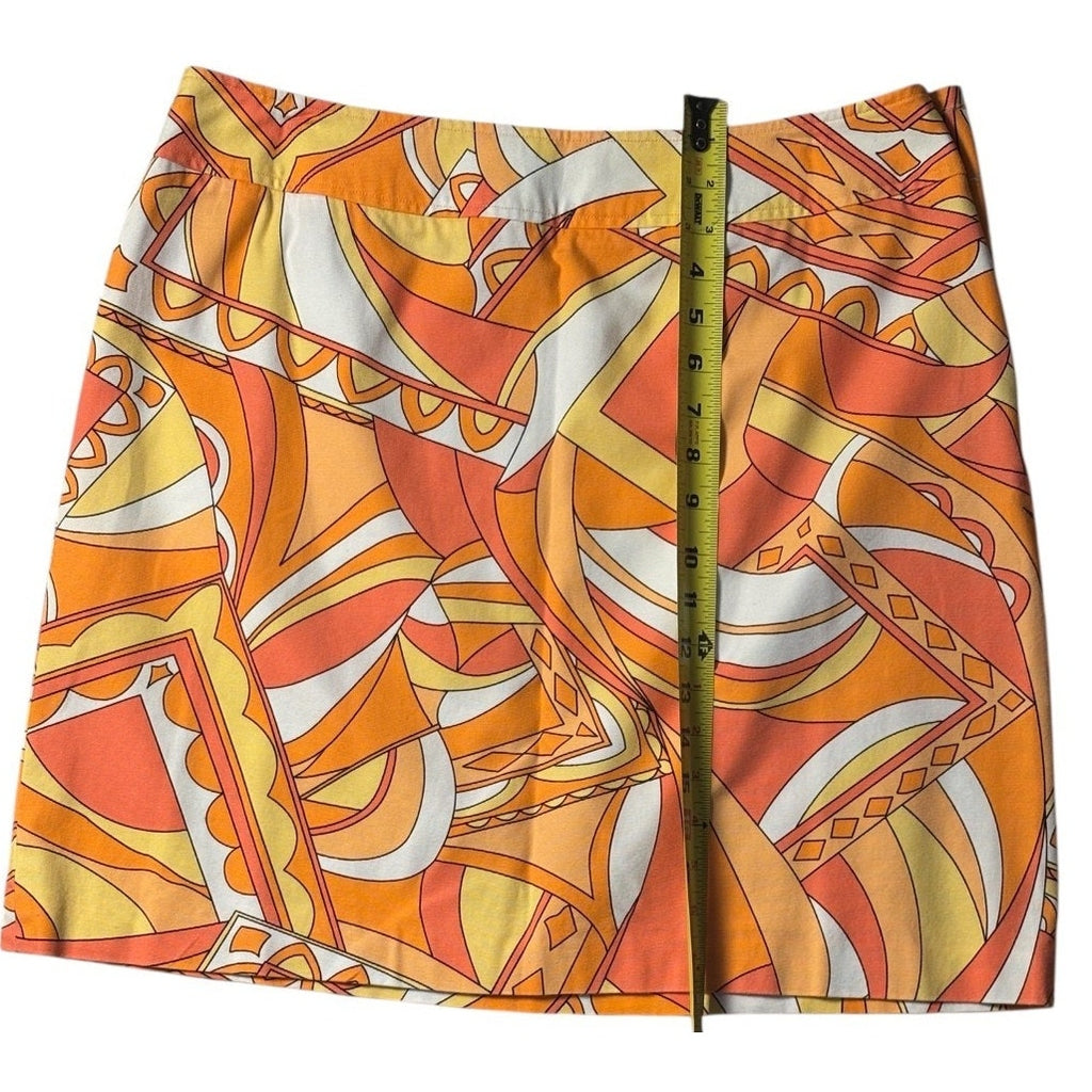 Talbots Women Abstract Print Skort Orange Yellow Wrap Style Mini Skirt 16 SKT04