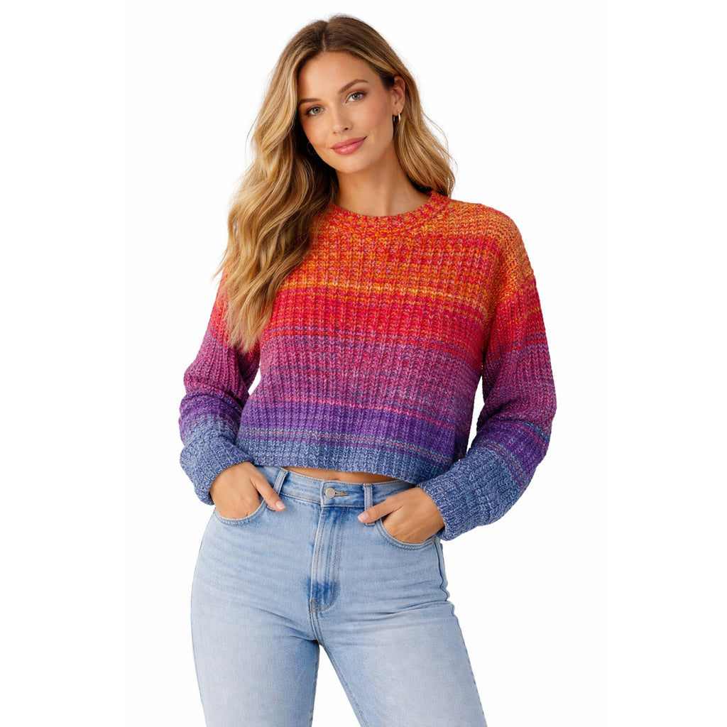 Copied - AQUA Multicolor Chunky Knit Sweater Women Small Striped Ombre Cozy Pullover SW02