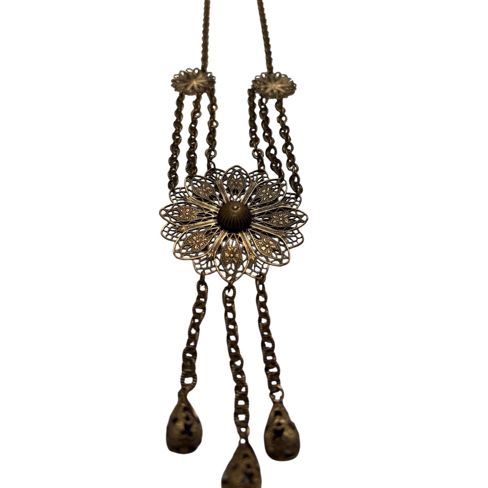 Vintage Style Filigree Necklace Boho Floral Medallion Statement Necklace Antique