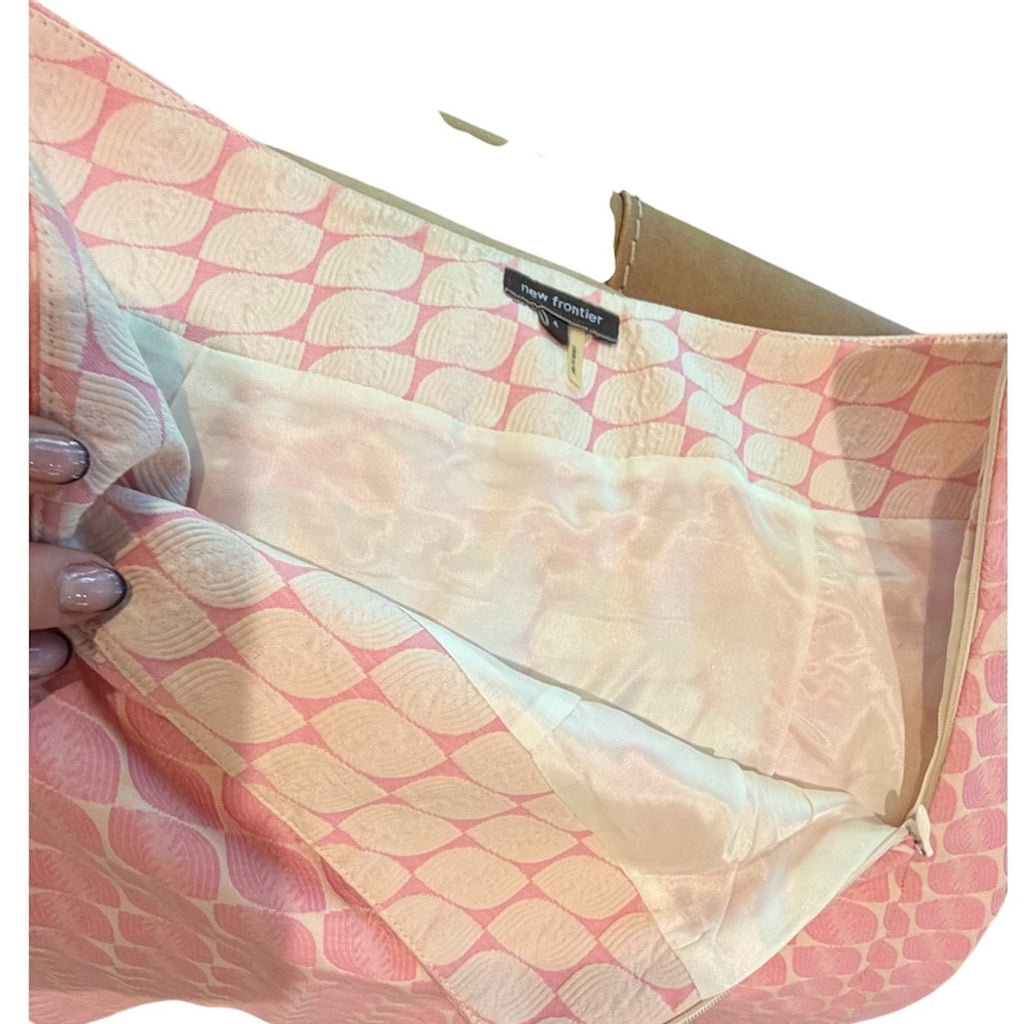 New Frontier Skirt Pink Geometric Texture Pleated A-Line Y2K