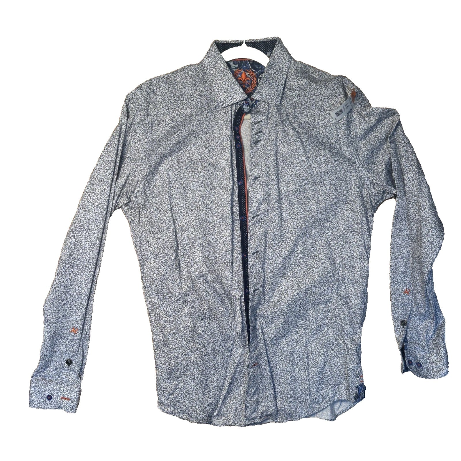 Men’s Floral Print Dress Shirt Long Sleeve Button Up Contrast Trim MN09