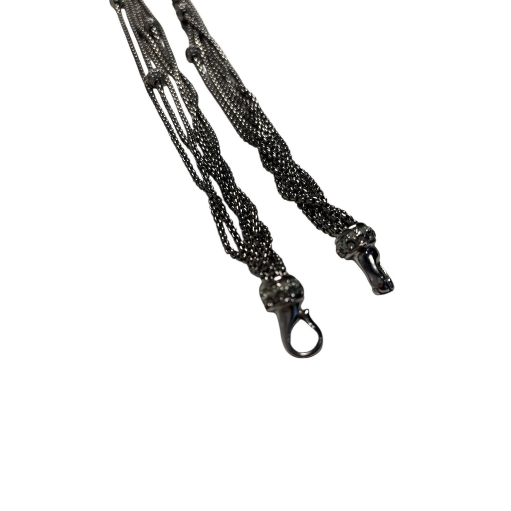 Layered Gunmetal Chain Necklace Multi Strand Crystal Bead Statement Jewelry