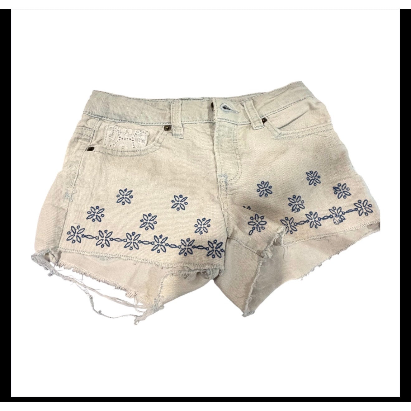 Lucky Brand Riley Shorts Size 7 Embroidered Denim Cutoff