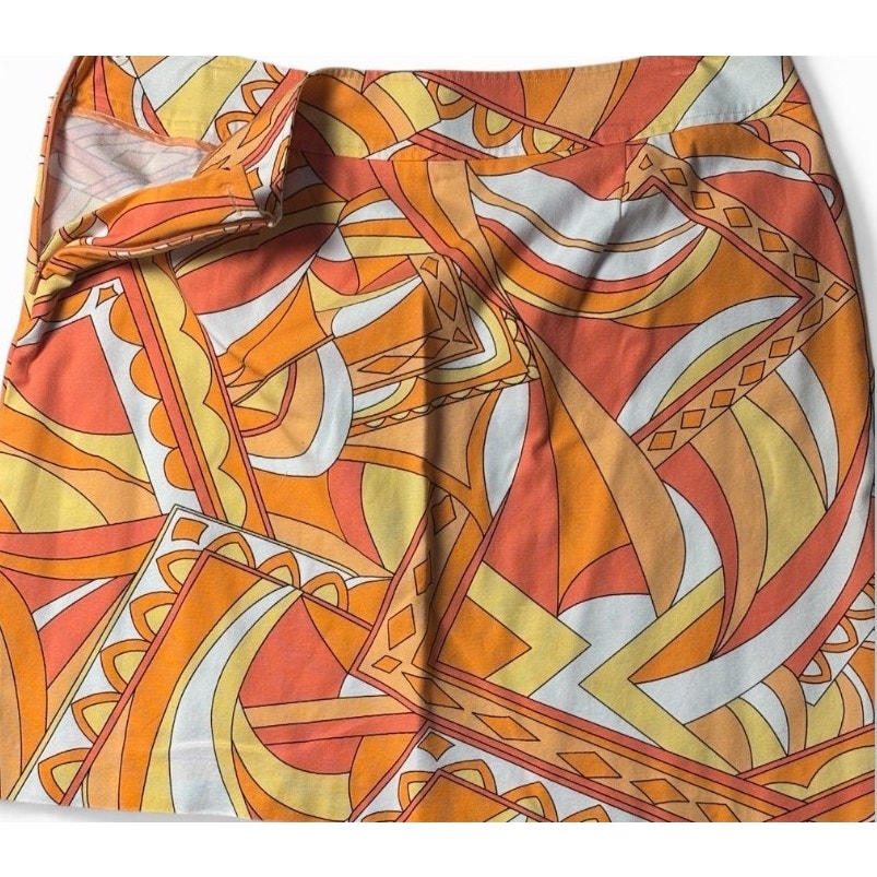 Talbots Women Abstract Print Skort Orange Yellow Wrap Style Mini Skirt 16 SKT04