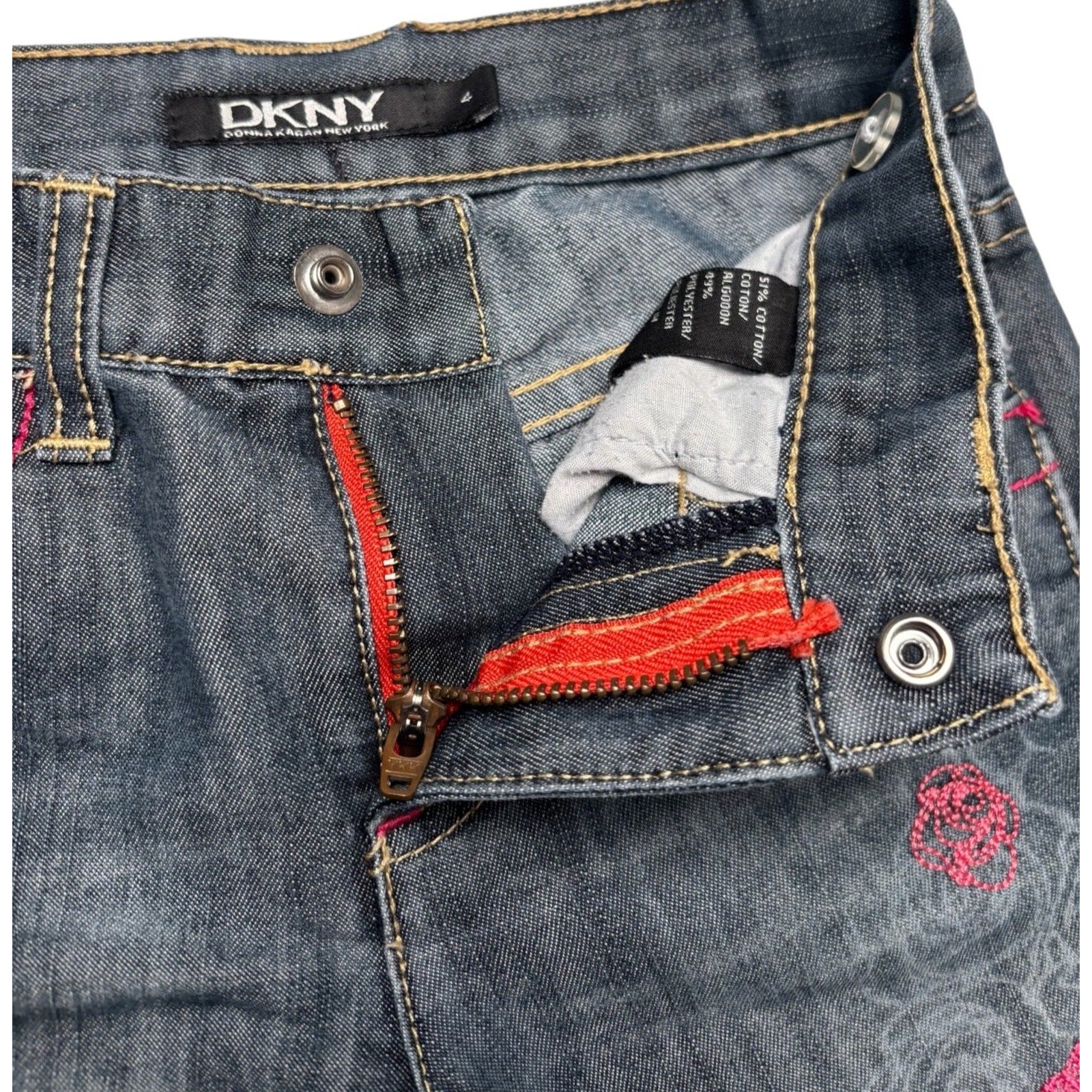 DKNY KIDS Jeans Size 4 Dark Wash Denim Pink Stitch Straight KDS19