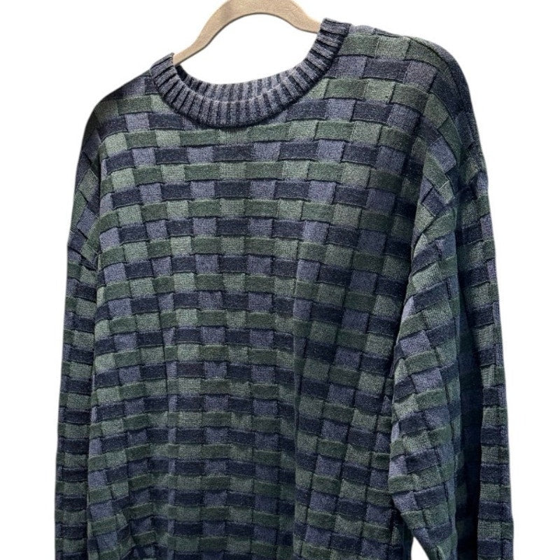 Neiman Marcus Exclusive Men Italian Check Knit Sweater Italy