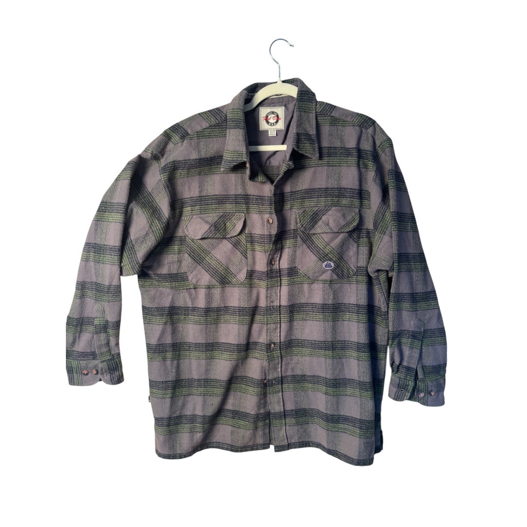 First Down USA Mens XL Plaid Flannel Shirt Gray Green Outdoor Hiking Button Up