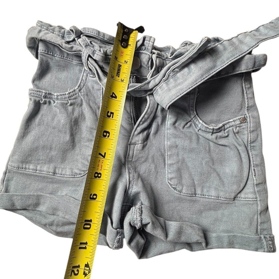 Joe’s Jeans KIDS Paperbag Waist Denim Shorts Tie Belt Blue Gray Rolled Hem KDS02