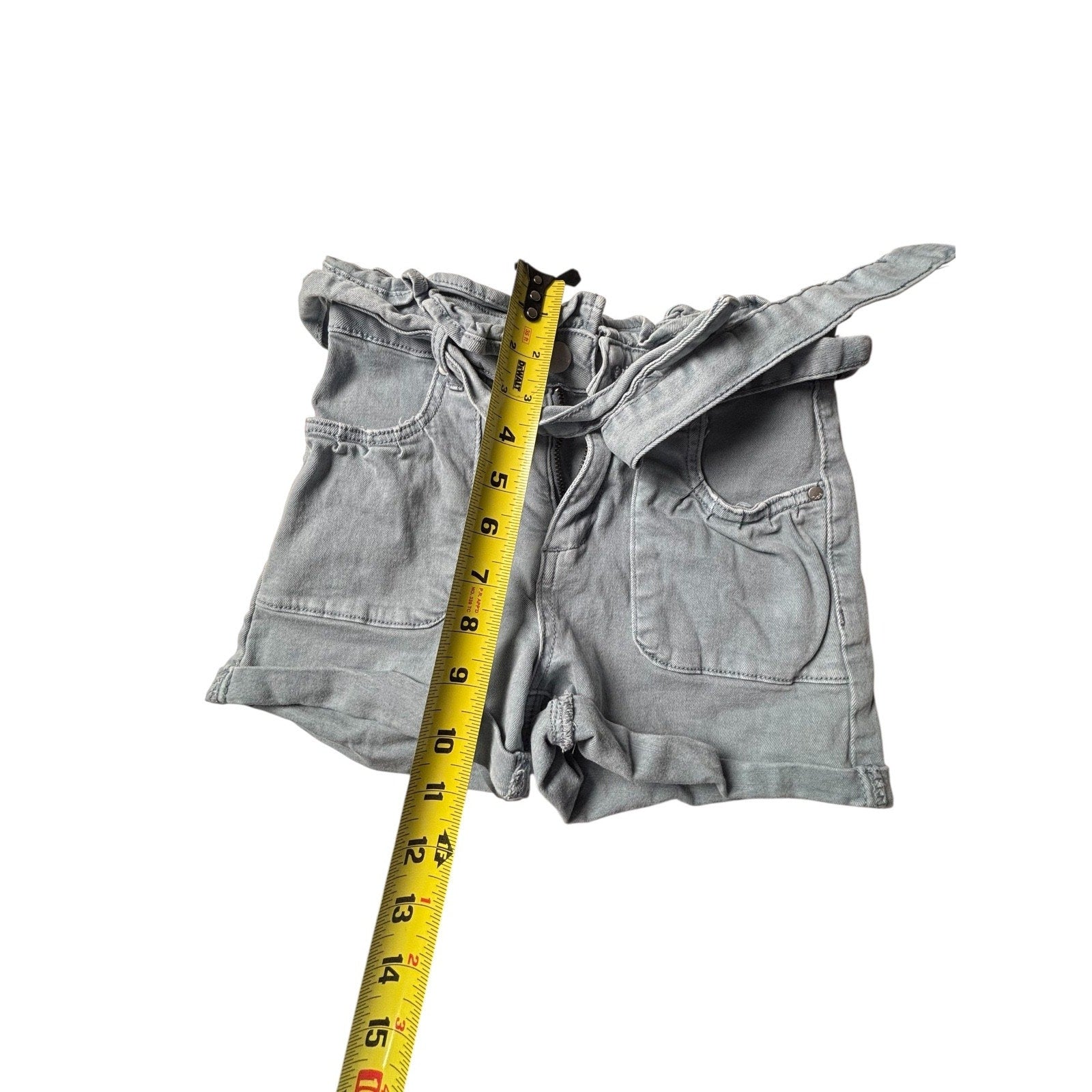 Joe’s Jeans KIDS Paperbag Waist Denim Shorts Tie Belt Blue Gray Rolled Hem KDS02