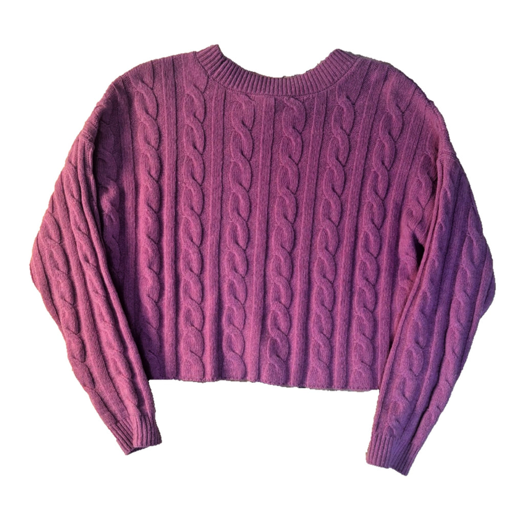 Madewell cable knit sweater in a soft pink tone. Features a chunky knit SWT01