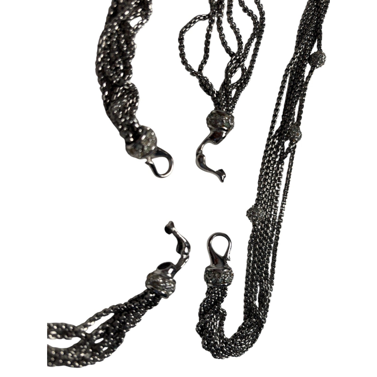 Layered Gunmetal Chain Necklace Multi Strand Crystal Bead Statement Jewelry