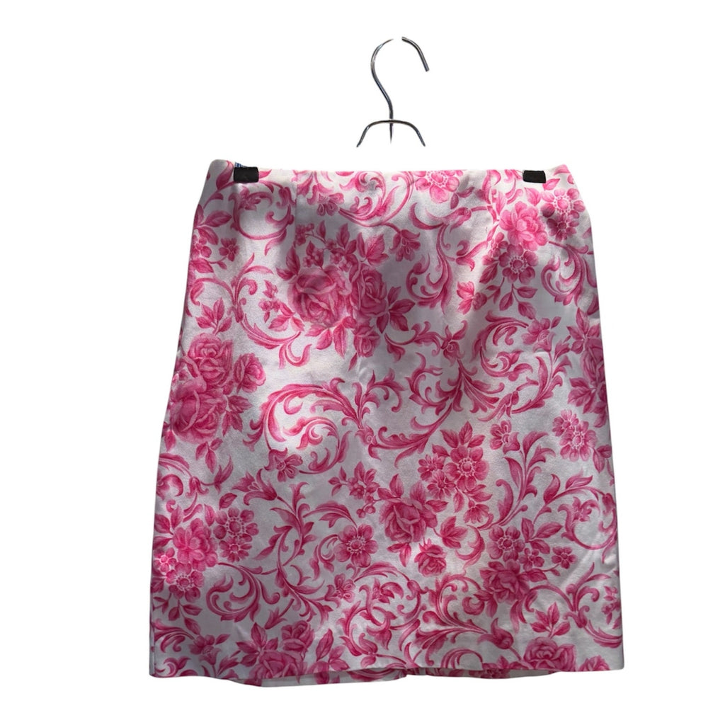 Talbots Petites 8P Pink White Floral Rose Skirt A-Line Y2K