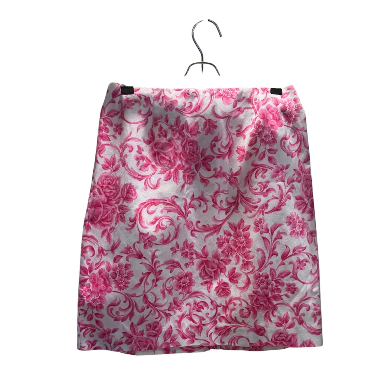 Talbots Petites 8P Pink White Floral Rose Skirt A-Line Y2K