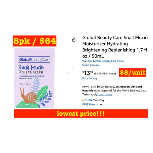 8pack ... Global Beauty Care Snail Mucin Moisturizer Hydrating Brightening Replenishing 1.7 fl oz / 50mL by Global Beauty Care | Beauty & Personal Care