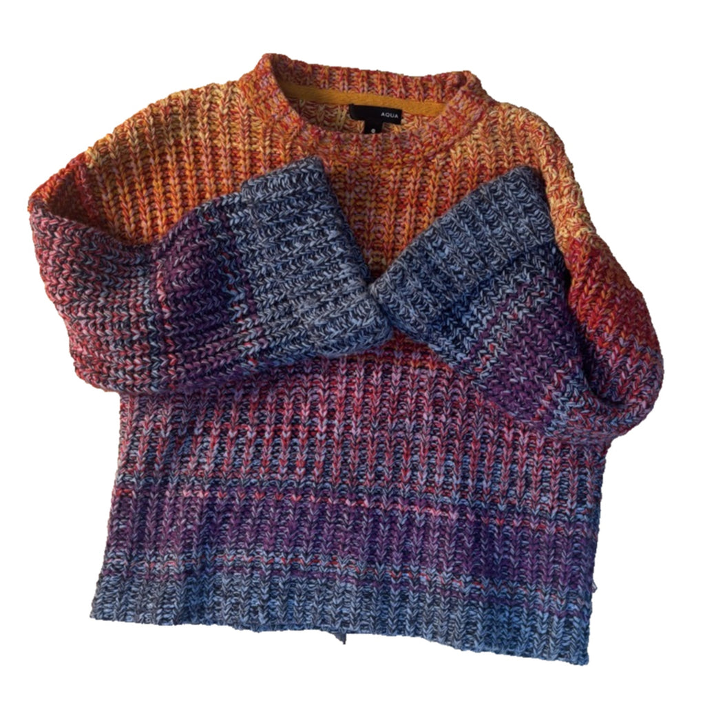 Copied - AQUA Multicolor Chunky Knit Sweater Women Small Striped Ombre Cozy Pullover SW02