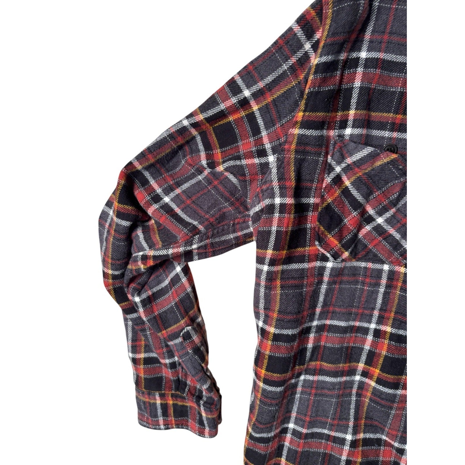 Ruff Hewn Mens XL Plaid Flannel Shirt Red Black Button Front Long Sleeve Cotton