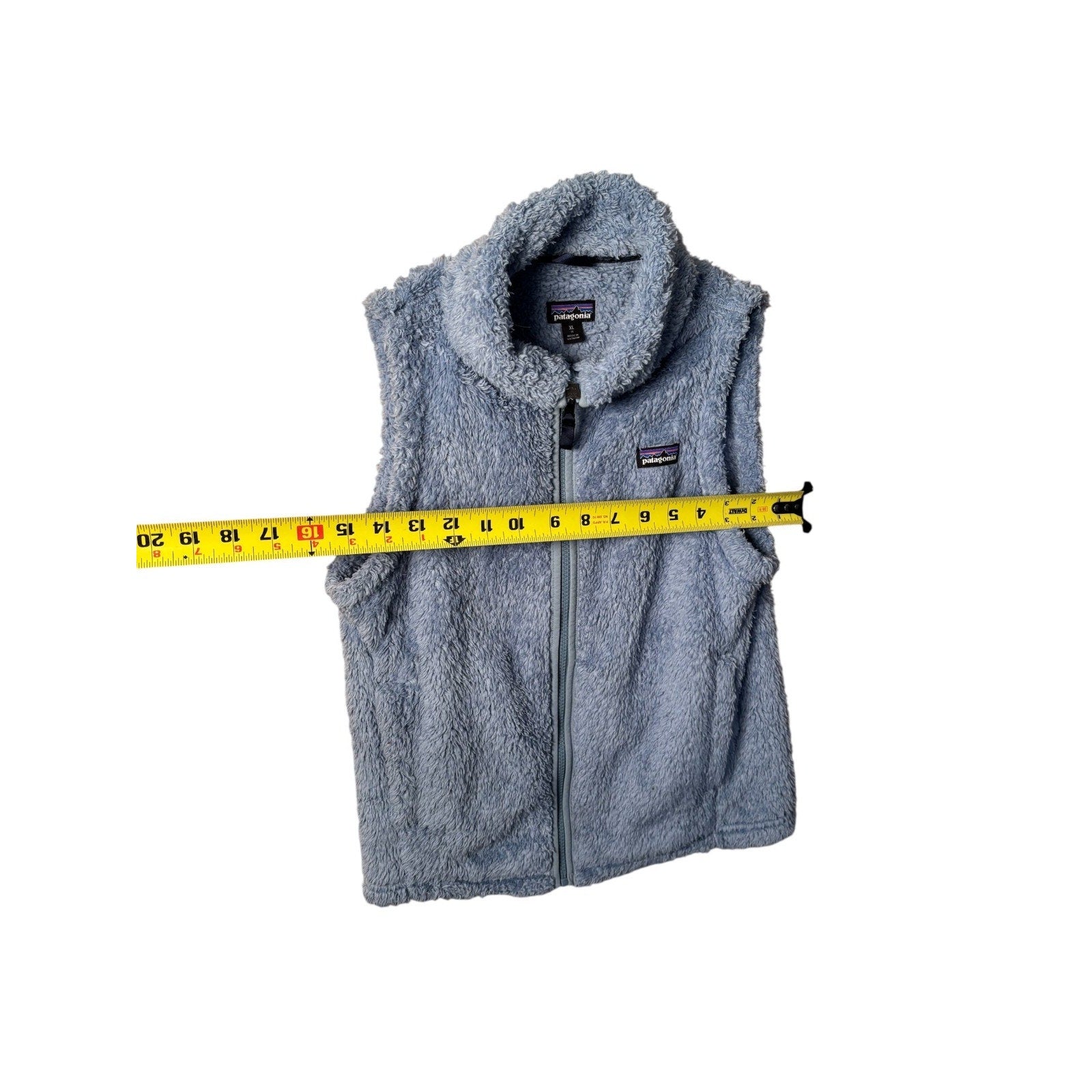 Patagonia Girls Los Gatos / fuzzy fleece full zip vest in light blue, size XL (1