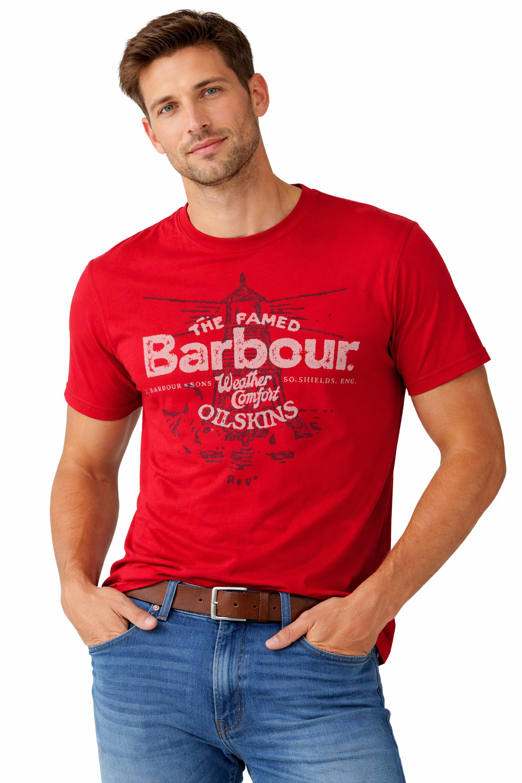 Barbour T Shirt Size Small Casual Crew Neck Short Sleeve Red Tee Oilskins TS01