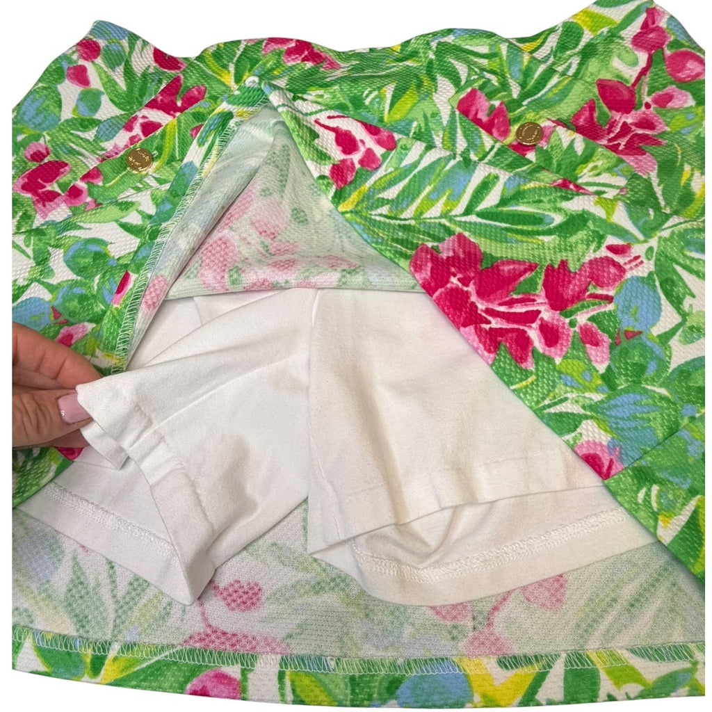 Pappagallo Tropical Floral Skort Pink Green Gold Buttons