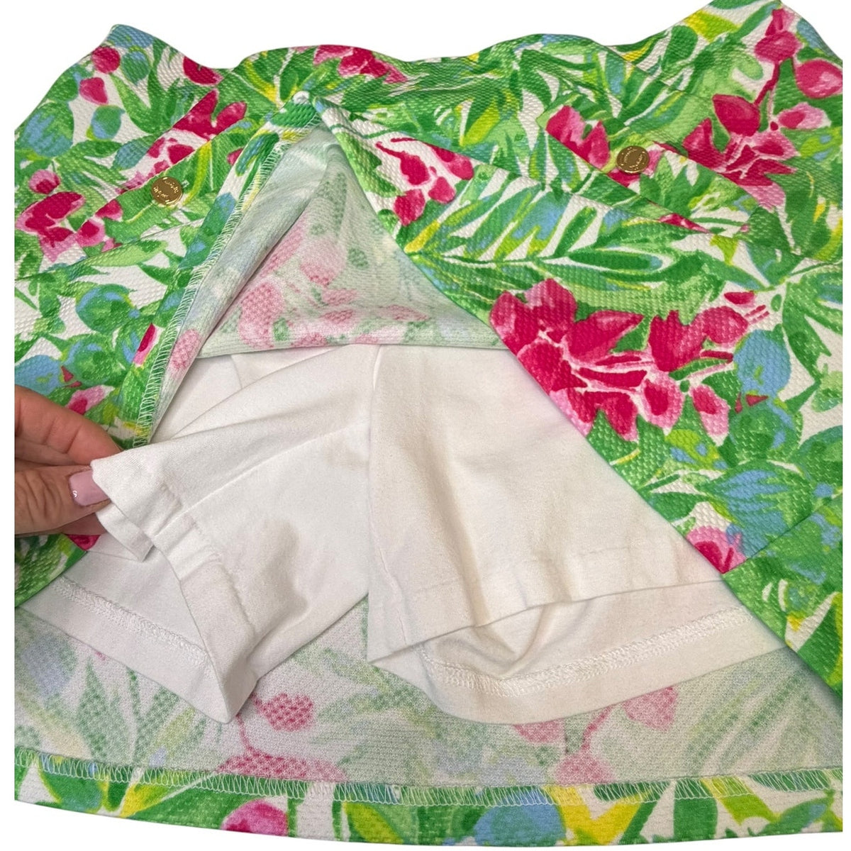Pappagallo Tropical Floral Skort Pink Green Gold Buttons