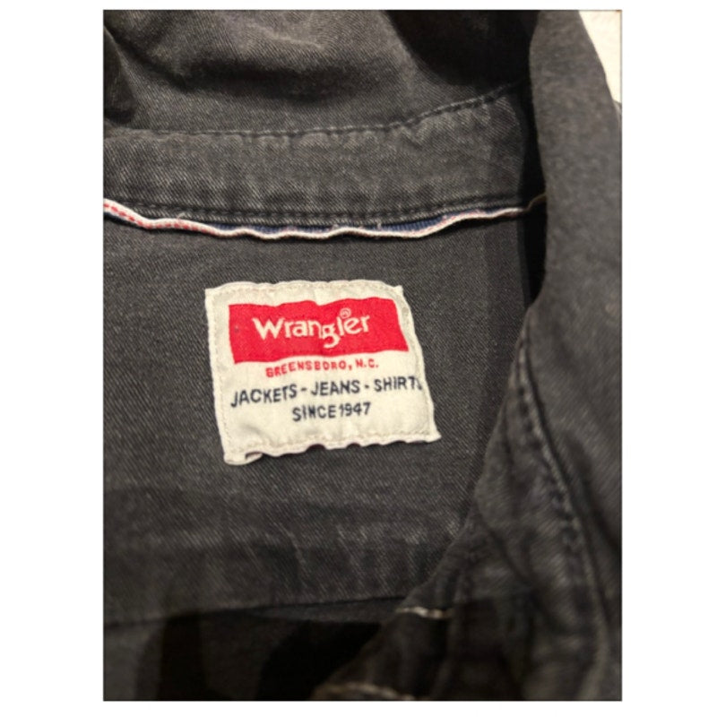 Wrangler Western Snap Shirt Mens Black Washed Workwear Pearl Snap Button Up