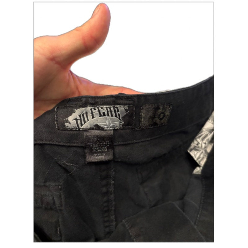 Y2K No Fear Cargo Shorts Black Utility Skate Streetwear Goth Mens Shorts
