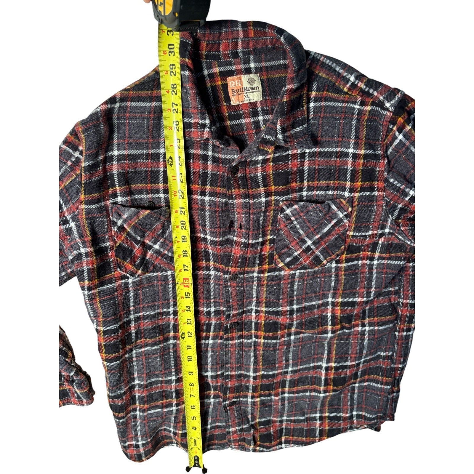 Ruff Hewn Mens XL Plaid Flannel Shirt Red Black Button Front Long Sleeve Cotton